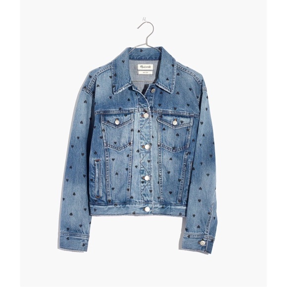 MADEWELL The Boxy Crop Jean Jacket Heart Edition Print Size XS - Picture 6 of 11